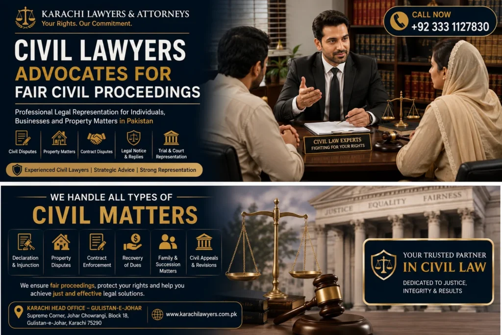 Civil lawyers in Karachi providing legal representation for civil disputes and court proceedings