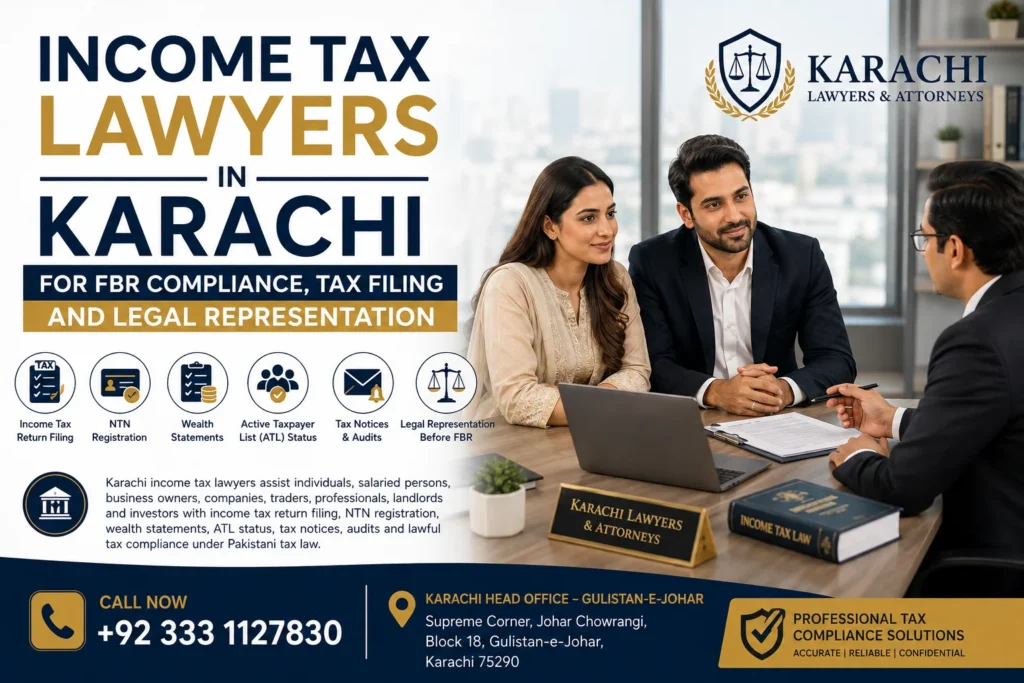 Income tax lawyers in Karachi serving individuals, businesses, companies, traders, professionals, landlords and investors